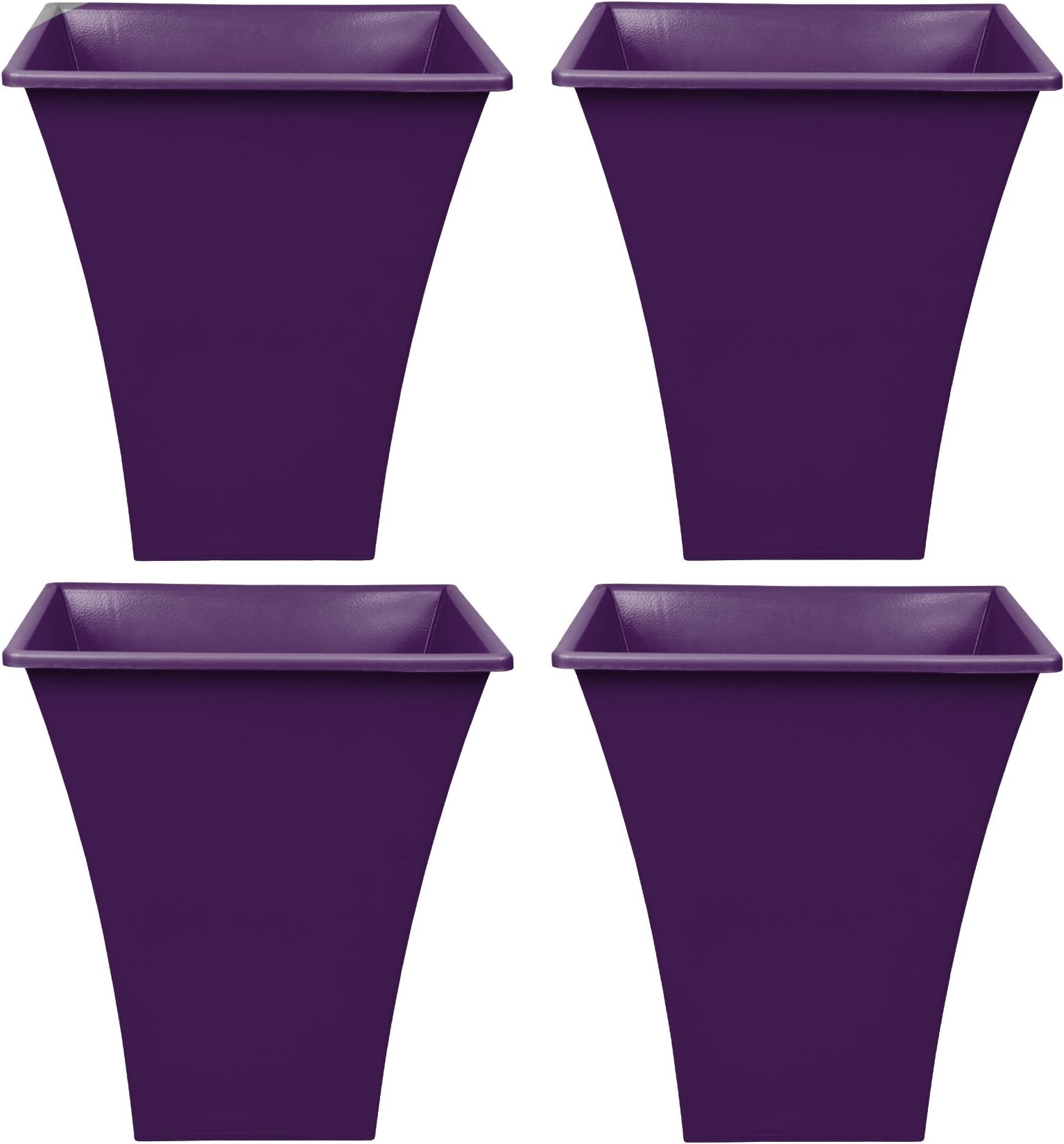 CrazyGadget 4 x Large Planter Square Plastic Garden Flower Plant Herb Pot Metallic Design Style PURPLE - Indoor and Outdoor