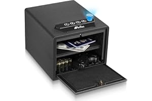 BBRKIN Biometric Handgun Safe, Quick Access Fingerprint Multifunction Pistol Safe with Pop-Open Door and Removable Interior Shelf, Hand Gun Safe Firearm Case Box - Biometric/Keypad/Key Access,Silent Mode