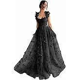 QFMYYXGS 3D Butterfly Tulle Prom Dresses for Women 2025 Long Lace Applique Ball Gown Formal Evening Party Gown with Slit
