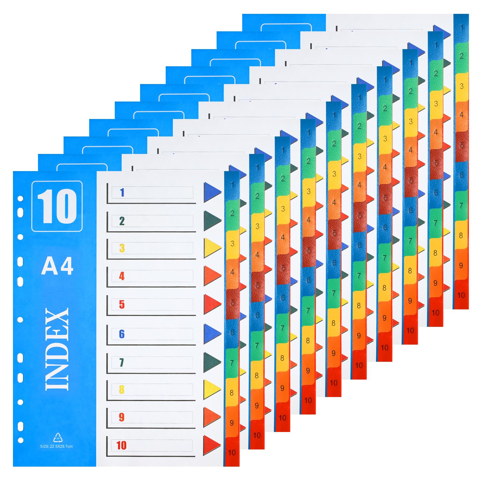 XHDA 1-10 Part Dividers A4, 10 Pack Multi-Colour Plastic A4 Index Folder Subject Dividers, 11-Holes Lever Arch Files Dividers Ring Binders for Office School