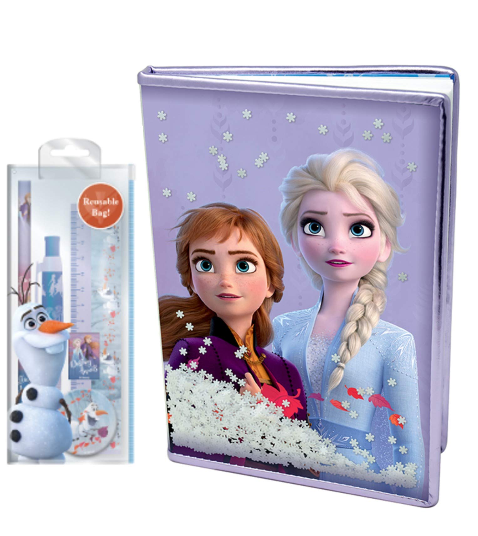 Frozen2 A5 Hardback Notebook with snowflakes/Six Piece Stationery Set