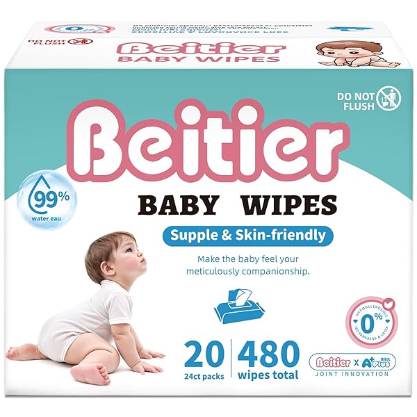 BEITIER BABY WIPES, UNSCENTED WET WIPES 480 COUNT,...