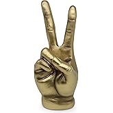 Vaudagio Golden Peace Sign Decor - Modern Victory Hand Sculpture in Gold Hand Statue Made of Resin for Office Desk & Living Room - Finger Figurine as Peace Symbol Gesture Decoration for Home