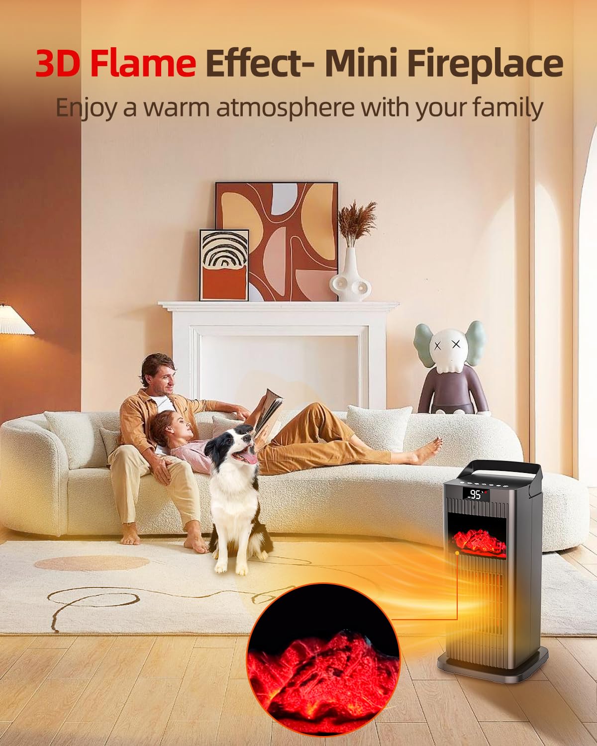 KNKA Space Heater with Thermostat, Electric Space Heaters for Indoor Use, 90° Oscillation, 4 Mode, 12H Timer, 1500W Fast Heating Ceramic Heater for Bedroom, Home, Office - ETL Certified, 13.78