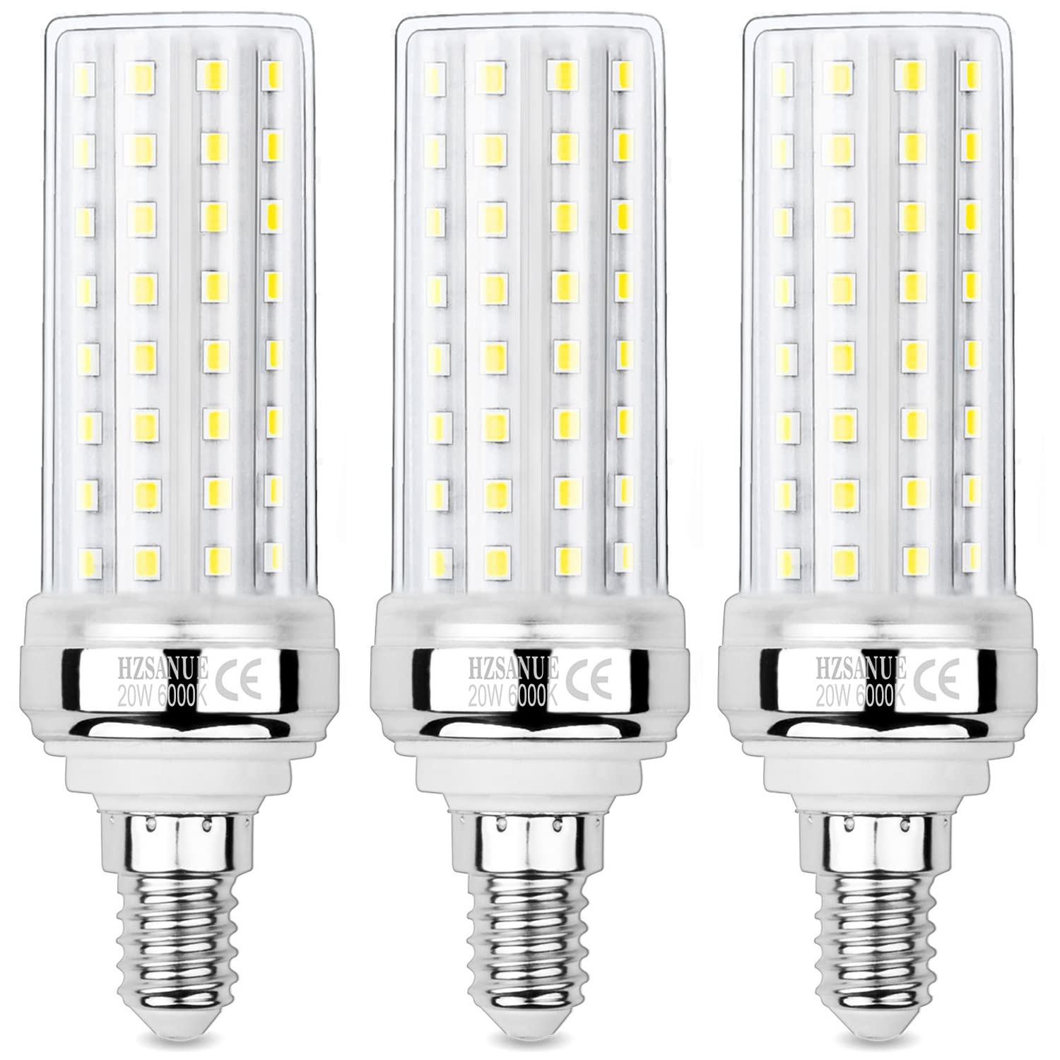 HZSANUE LED Corn Bulbs 20W,E14 Small Edison Screw Bulbs,2200Lm,6000K Daylight White,150W Incandescent Bulbs Equivalent,Pack of 3