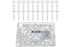 JTAREA 3/16" x 5/8" Silver Aluminum Pop Rivets with Stainless Steel Washers 4.8 x 16mm Blind Rivet Assortment Kit (Pack of 130pcs)