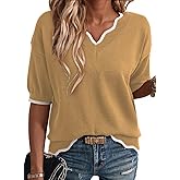 Dokotoo Women's Casual V Neck Short Sleeve Sweater Ribbed Knit Lightweight Sweaters Tops Fashion Clothing Outfits