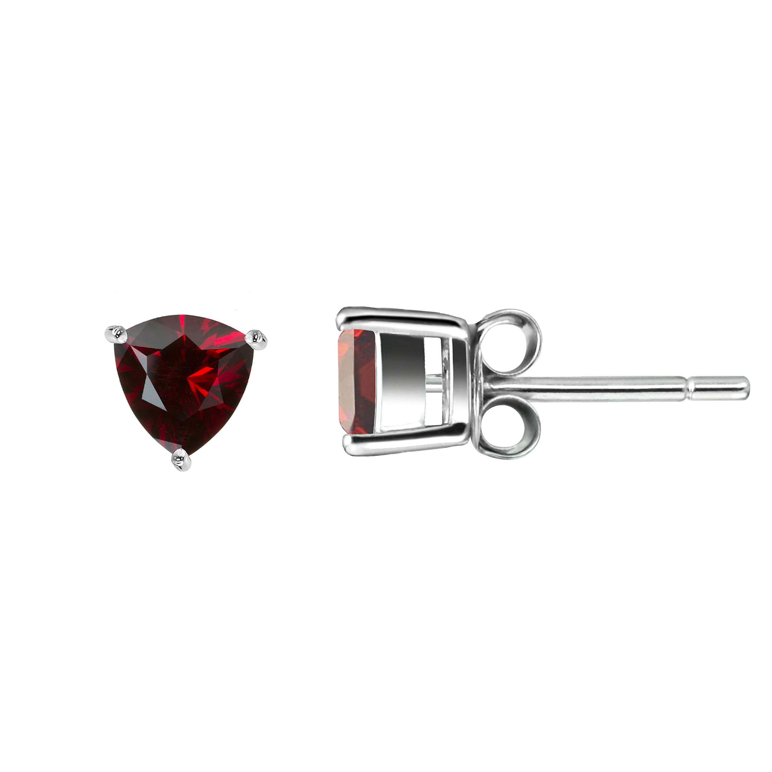 Franki Baker Triangular Natural Red Garnet Gemstone Stud Earring set in 925 Sterling Silver. Size: 4x4mm