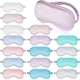 16 Pcs Satin Silk Eye Mask Blackout Sleeping Blindfolds Bulk Smooth Sleep Mask with Adjustable Strap Color Assorted Soft Eye Covers for Women Men Travel Nap Meditation Party Gifts Favors