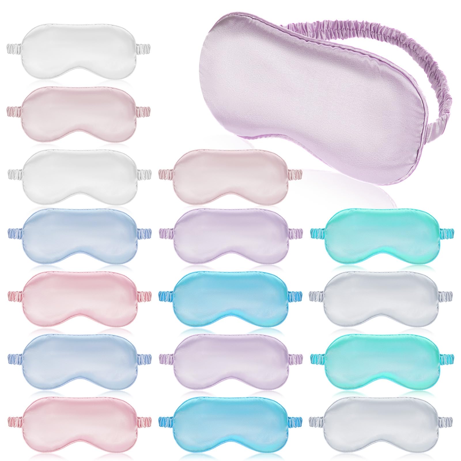 Photo 1 of 16 Pcs Satin Silk Eye Mask Blackout Sleeping Blindfolds Bulk Smooth Sleep Mask with Adjustable Strap Color Assorted Soft Eye Covers for Women Men Travel Nap Meditation Party Gifts Favors