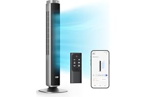 Dreo Tower Fan for Bedroom, Standing Oscillating Fan with 40ft Far Airflow, 25dB Quiet, 12 Speeds, 28ft/s Velocity, Smart Control, DC Motor, 42 inch, 90° Oscillation, 4 Modes, 12H Timer, Pilot Pro S