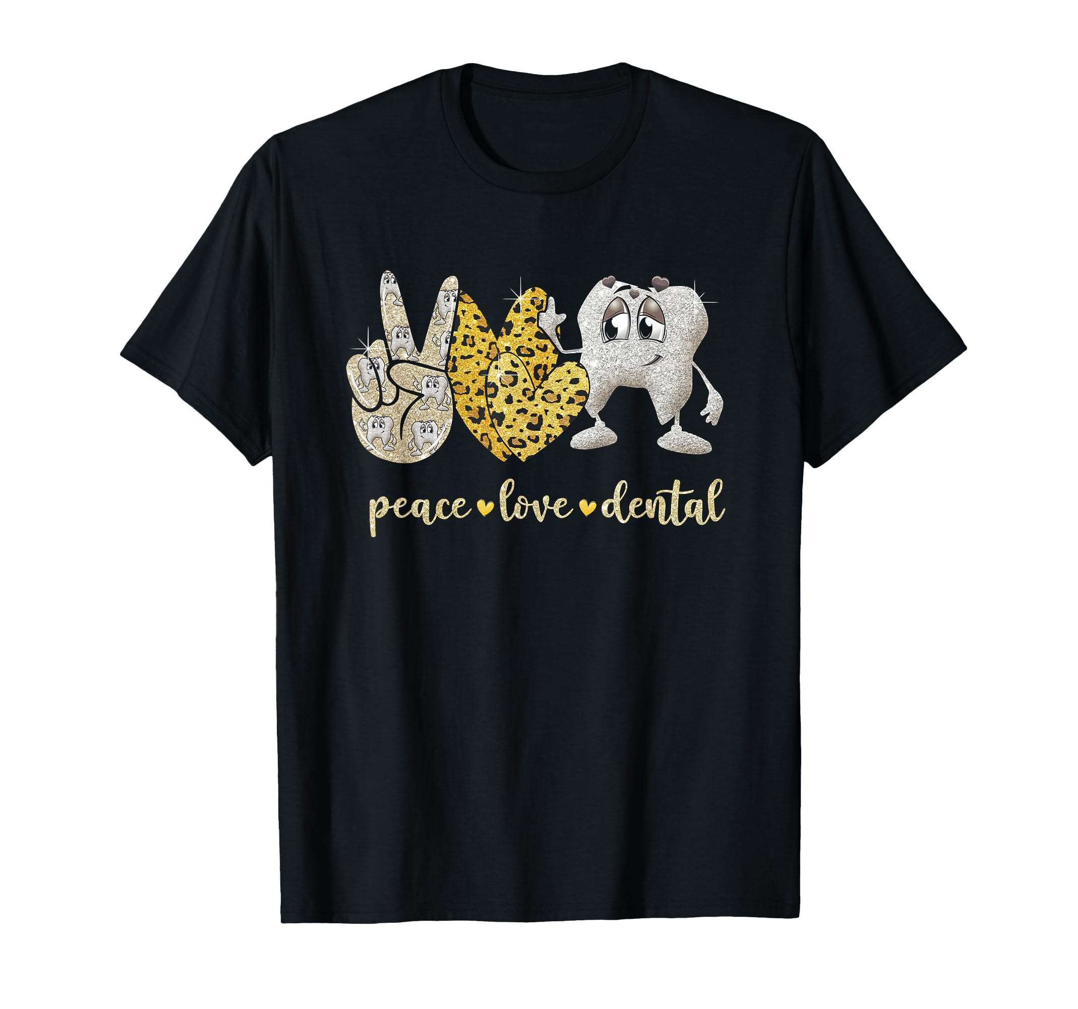 Peace Love Dental Leopard Heart Teeth Cute Dentist T-Shirt