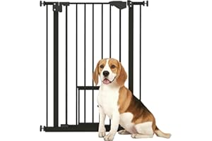 PawHut 36" H Dog Gate with Cat Door, Pet Gate with Small Door, Easy Open Indoor Dog Gates for Doorways, House, Stair, 29"-32"