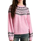 Quatrefox Womens Fair Isle Sweaters 2026 Vintage Sweater Colorful Crew Neck Long Sleeve Pullover Jumper Tops