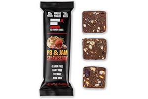 E3 Energy Cubes- PB & Jam Strawberry Refrigerated Protein Bars | Gluten Free, Dairy Free, Soy Free, Healthy, Non-GMO, Macro Smart, Prebiotic Fiber | Healthy Snack Bars | Made in USA Pack of 12