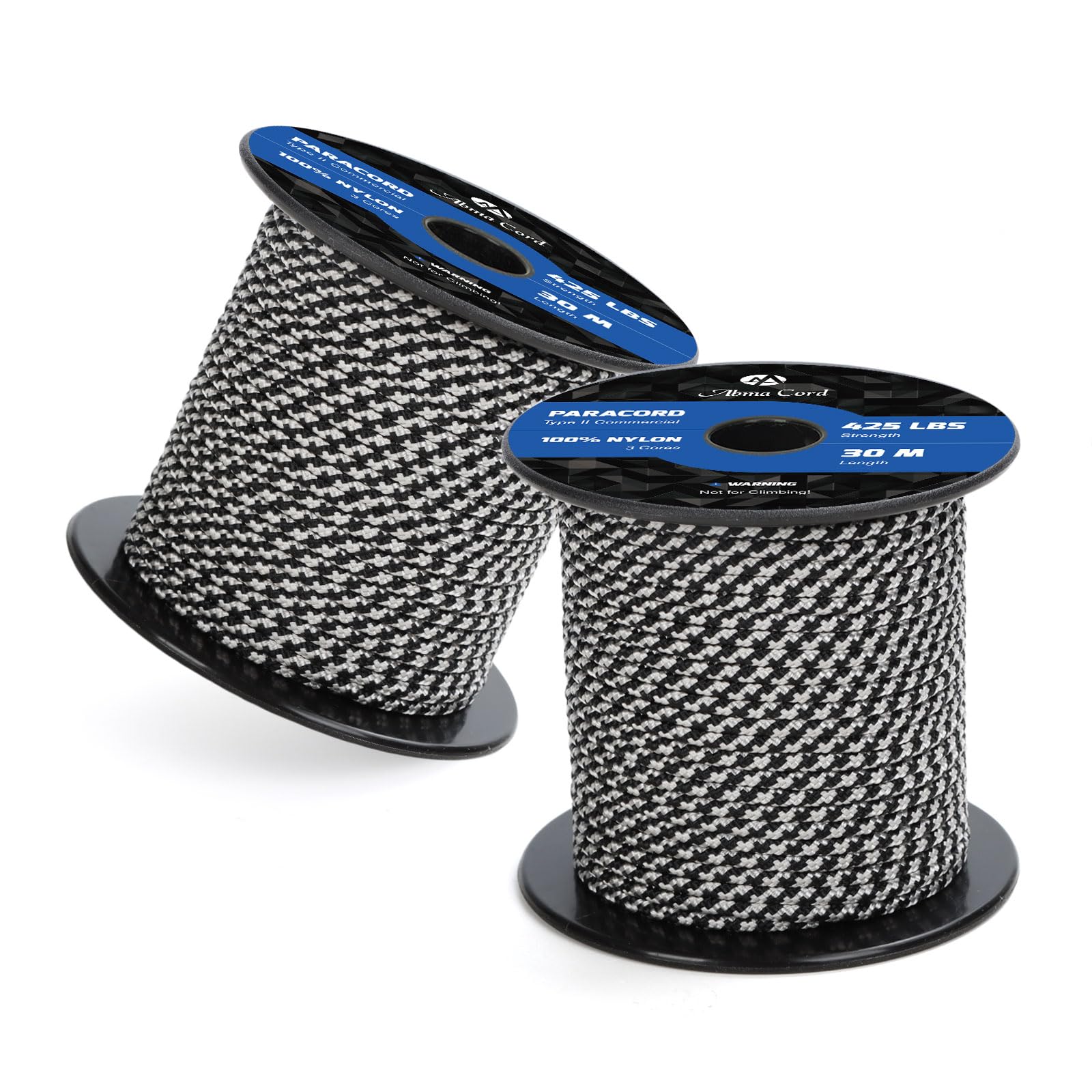 Abma Cord Paracord 425 lbs 3mm 100% Nylon 30M - Black & Silver Grey