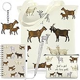 Kinlop 5 Pcs Goats Lover Gifts for Women Include Just a Girl Who Loves Goats Tote Bag Canvas Cosmetic Bag Coil Notebook Keychain and Ballpoint Pen for Women Girls