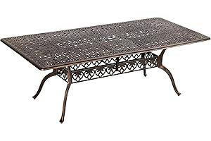 TITIMO Patio Dining Table, Cast Aluminum Outdoor Dining Rectangle Table, Weather-Resistant Table with 2.0" Umbrella Hole, Lawn Backyard Garden (86.6"(l) X 59"(w) X 28.4"(h))