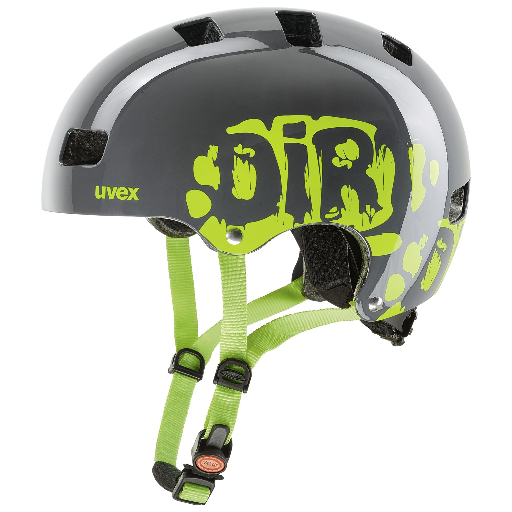 uvex kid 3 - sturdy bicycle helmet for children - individually adjustable fit - washable inner padding - dirtbike grey-lime - 55-58 cm