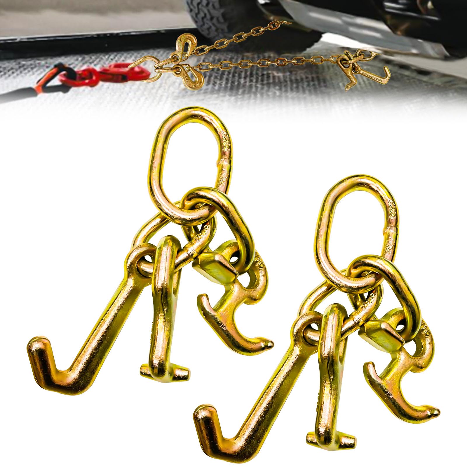 OXXTRIC 4-Pack 2" X 12' Recovery Winch Straps With RTJ Cluster Hooks - Heavy Duty Tow Truck Straps, 10,000 Lb Break Strength