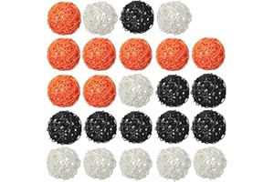 zorpia White Orange Black Rattan Balls Decorative, 24 Pack Wicker Balls for Halloween Home Decor Aromatherapy Accessories Wedding Decoration Baby Shower Table Decoration, 2 Inch