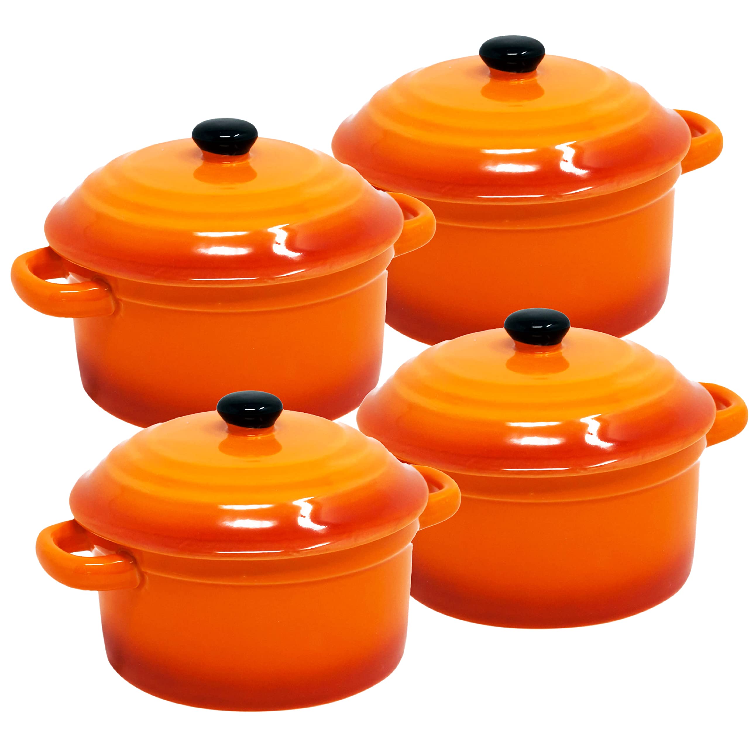 ToCi Casserole Dish with Lid Mini Ceramic Oven Dishes 300 ml Round Diameter 10 x 5 cm Orange Red and in Sets Orange 4er-set