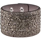 Adoshine Boho Bangle Leather Rhinestone Bracelet for Women Wide Edge Cuff Wrap Bracelet Handmade Bangle Wrap Cuff Bracelet