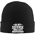 in My Defense I was Left for Unsupervised Hat Knitted Winter Funny Beanie for Men Women Cute Knit Cap Black
