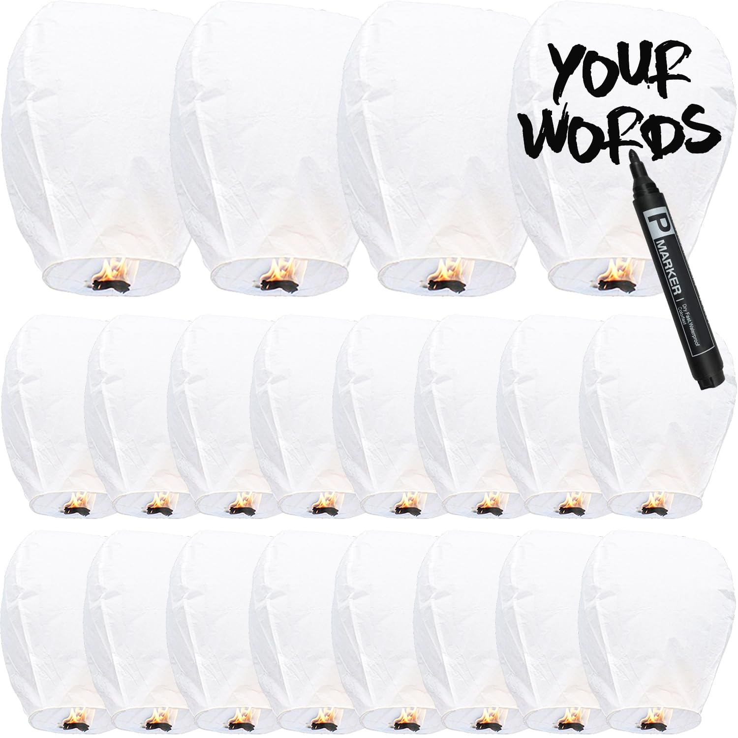 20 Packs Chinese Sky Lanterns to Release, Upgraded Quality Memorial Fire Resistant Paper Lantern, ECO Friendly Flying Lanterns in Memory for Parties Supplies and Festivals, White