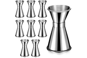 Hoteam 9 Pieces Stainless Steel Jigger for Bartending 1 and 1/2 oz Cocktail Jigger Shot Measuring Cup 15ml and 30ml Japanese 