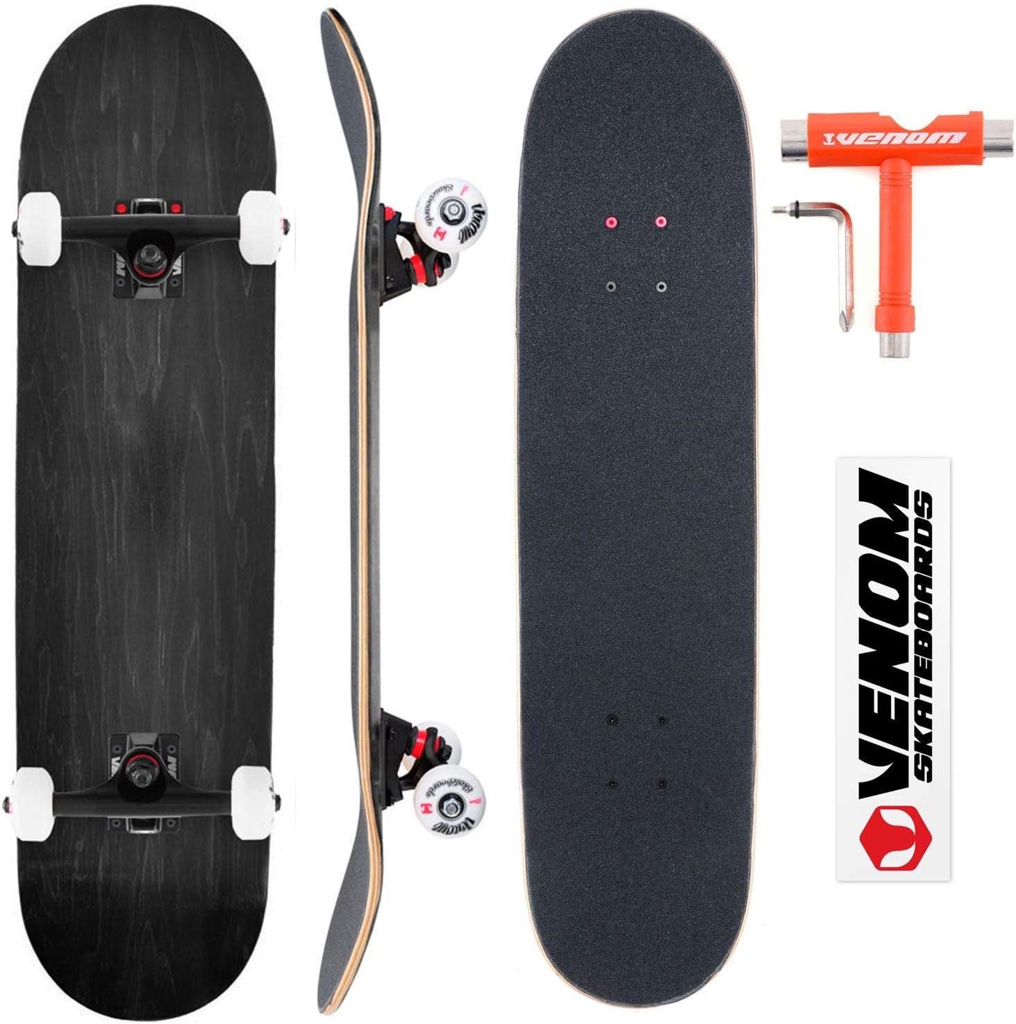 Venom Custom Complete Skateboard - Black Deck 8.25" - Black Trucks