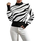MakeMeChic Women's Zebra Striped Sweater Christmas Mock Neck Long Sleeve Knitted Pullover Tops