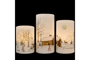 GenSwin Christmas Snowman Flameless Candles Flickering Battery Operated with Timer, Real Wax Led Pillar Candles Warm Light, Christmas Snowman Deer Home Decor Gift(Pack of 3)