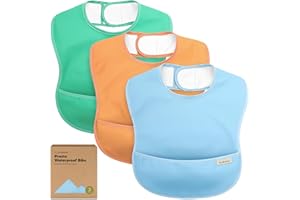 3-Pack Waterproof Baby Bibs for Eating - Lightweight Toddler Feeding Bibs with Large Food Catcher, Mess Proof, Food-Grade Bab