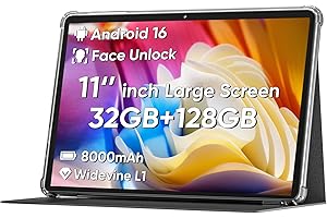 COLORROOM 2026 Android16 Tablet 11inch, Face Unlock, 18W Fast Charge,Black | 32GB+128GB+1TB Expand, Octa-core CPU, 8000mAh Large Battery, WiFi6, Touchscreen Display, Widevine L1 Tableta