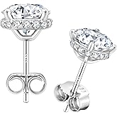 KRKC Moissanite Earrings, Lab Grown Diamond Stud Earrings for Women, 14K Golden Plated Sterling Silver, Bloom Design, 2 Carat D Color VVS1, Hypoallergenic, Gift for Wife, Mom, Her