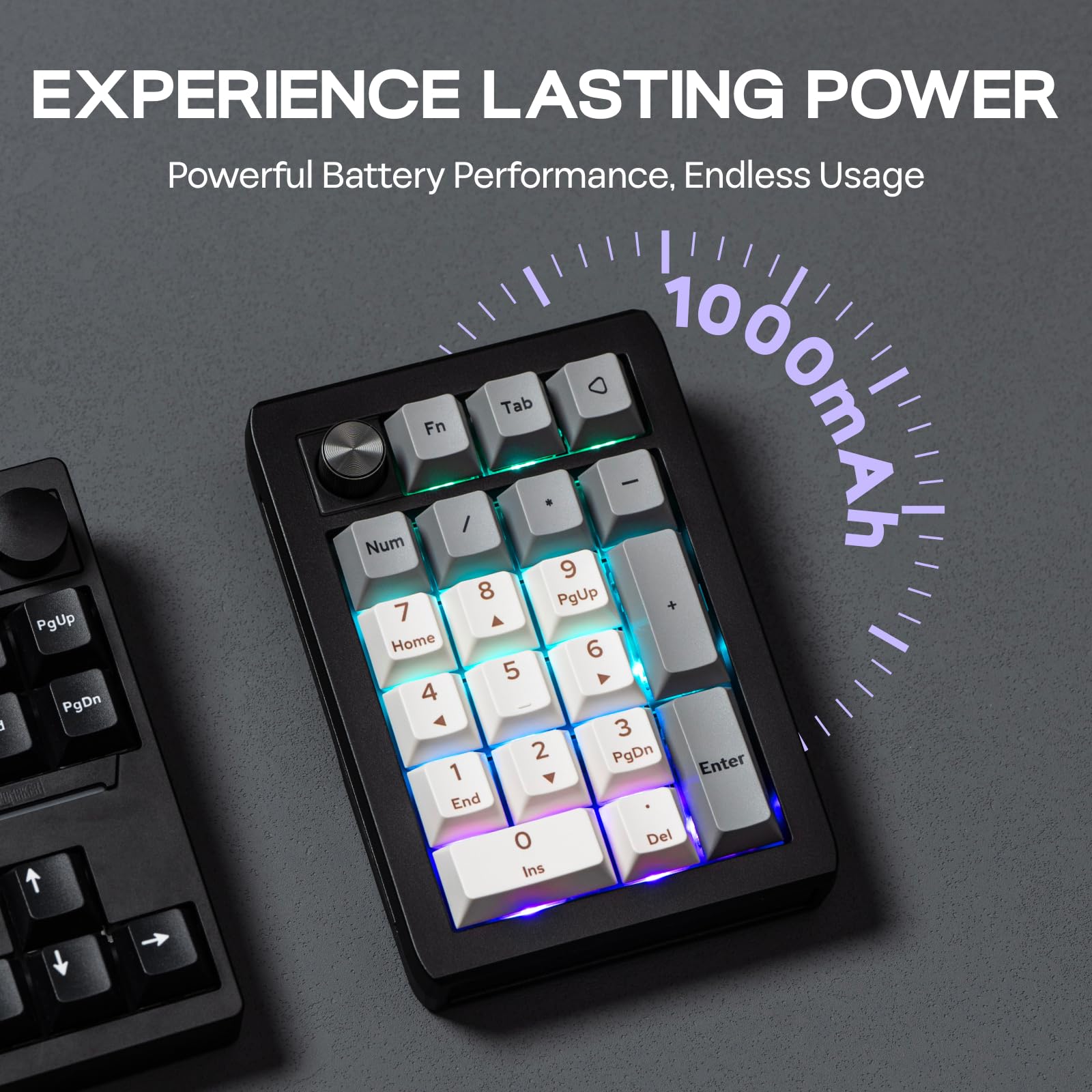 EPOMAKER EK21 VIA Gasket Numeric Keypad with 1000mAh Battery, BT 5.0/2.4GHz/Wired, Hot Swappable, Number Pad Aluminum Alloy Knob, Programmable for Windows, Mac, Gaming (Black Silver, Wisteria V2