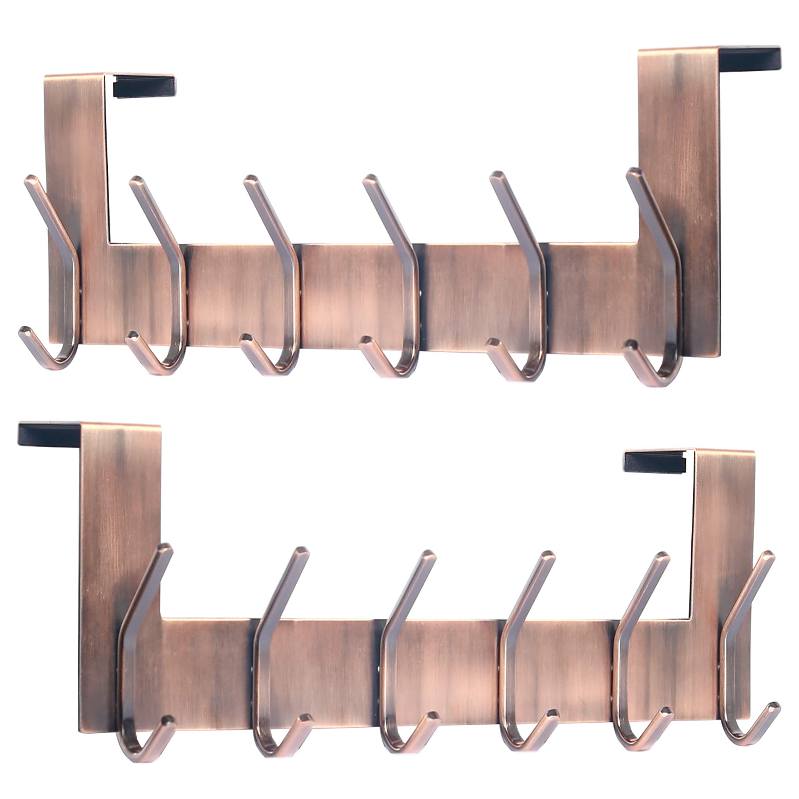 Dseap Over The Door Hook Hanger - 6 Hooks Over Door Coat Rack for Hanging Clothes Hat Towel,Antique Copper, 2 Packs