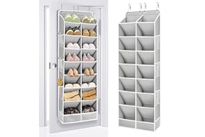 ULG Over The Door Shoe Organizer with 16 Large Pockets, Hanging Shoe Rack for Closet Door, Space Saving Shoe Storage for Boots, Heels & Sneakers,Grey