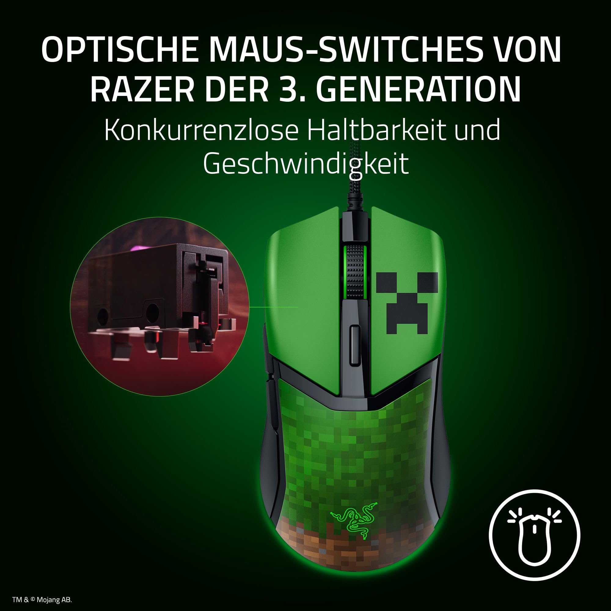 Razer Cobra Minecraft Edition - Leichte kabelgebundene Gaming-Maus - 8500 DPI Sensor (58g, optische Mausschalter 3th Gen, Chroma-Beleuchtung mit Gradient Underglow, Speedflex-Kabel) Minecraft 4
