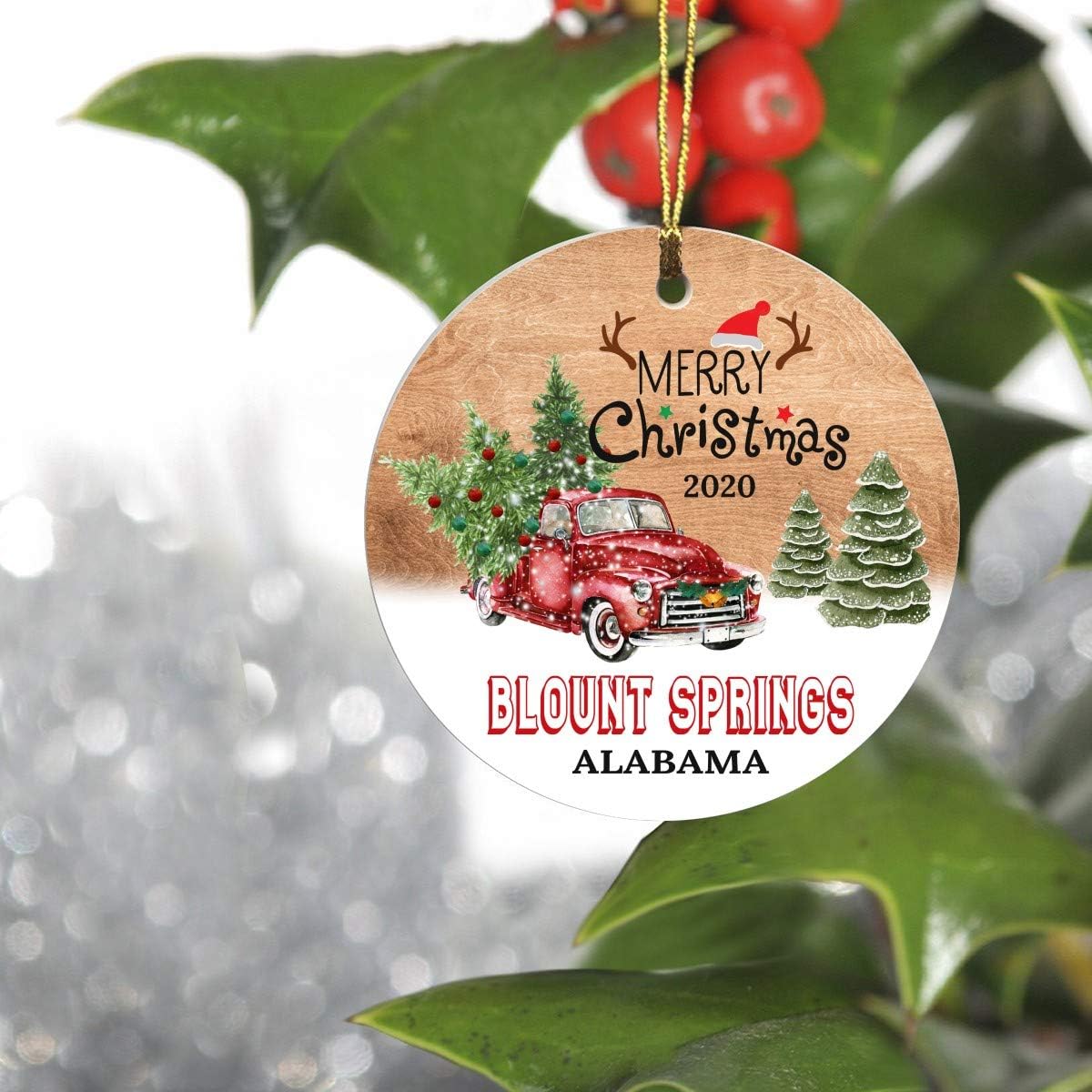 Merry Christmas Tree Decorations Ornaments 2020 - Ornament Hometown Blount Springs Alabama AL State - Keepsake Gift Ideas Funny Ornament 3