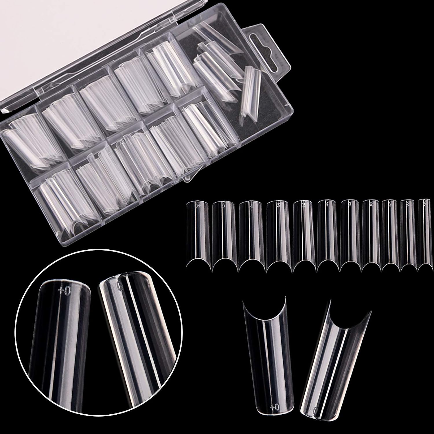 AUERVO 110 PCS Clear Coffin Nails - Full Cover Acrylic False Nails, 11 Sizes, Transparent, Traceless, DIY & Salon Use