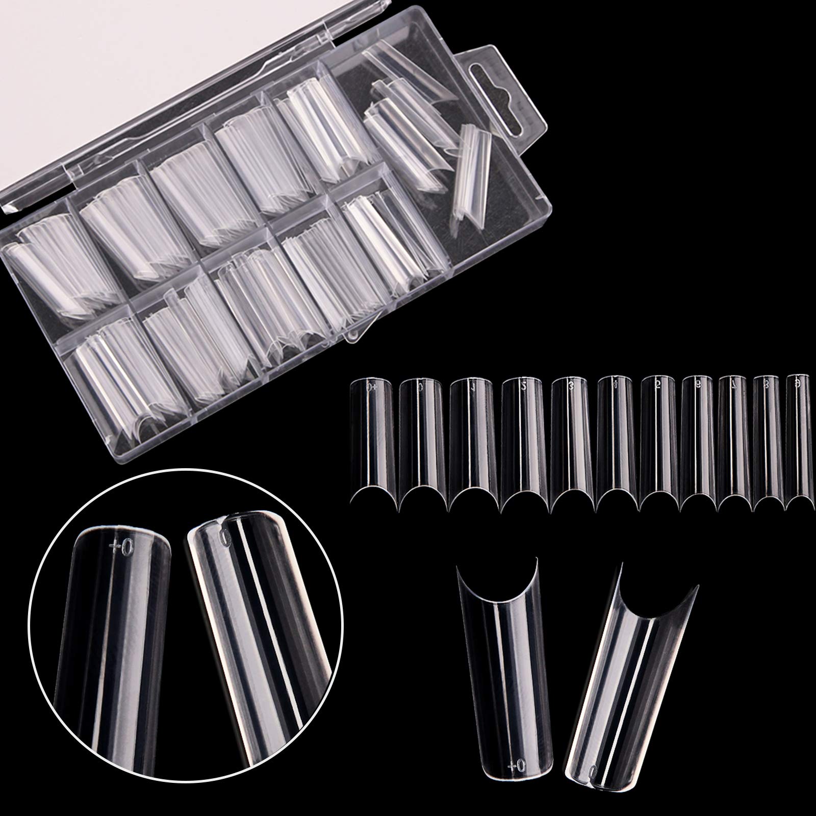 AUERVO 110 PCS Clear Coffin Nails - Full Cover Acrylic False Nails, 11 Sizes, Transparent, Traceless, DIY & Salon Use