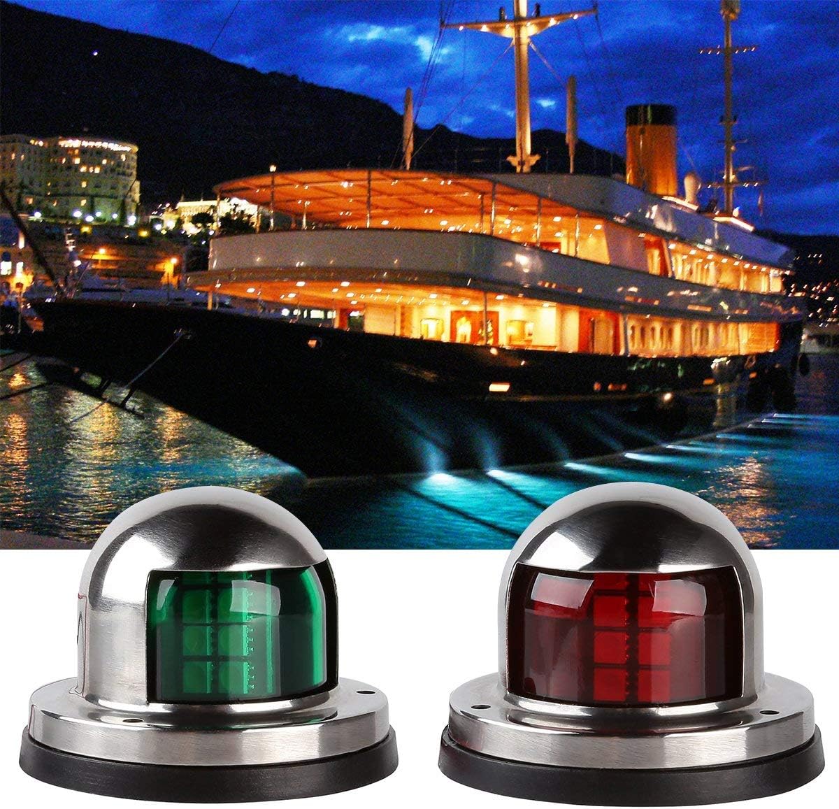 LEANINGTECH One Pair Marine Boat Yacht Light 12V Stainless Steel LED Bow Navigation Lights Pontoons Sailing Signal Lights : Sports & Outdoors