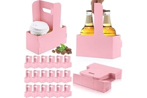 Kosiz 60 Pcs 2 Cup Drink Carrier with Handle 6.9 x 3.2 x 8.9 Inch Coffee Holder Paperboard Drink Carrier for Hot and Cold Beverage Takeout Cafe and Restaurant Wedding Food Delivery(Pink)