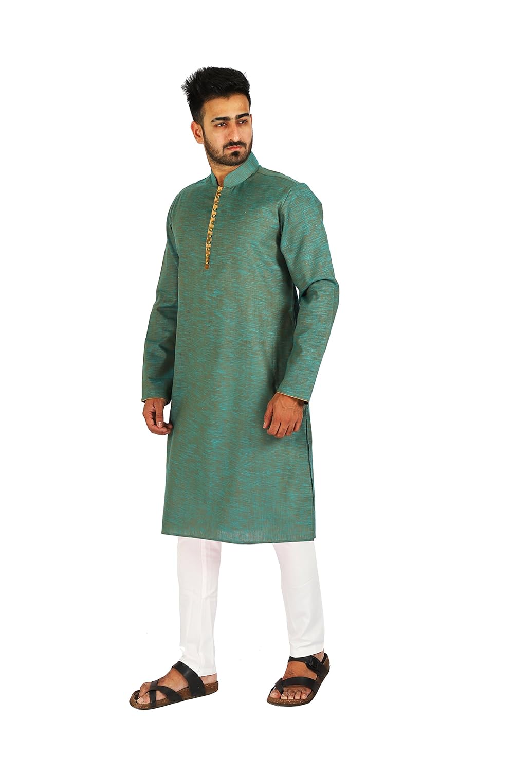 thaath men's ethnic two-toned green kurta & pyjama set