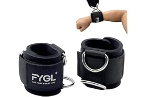 FYGL Adjustable Wrist Cuffs for Cable Machines - 7mm Neoprene Padded Straps with D Rings, Heavy Duty Gym Cuffs for Strength T