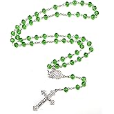 Rnivida Catholic Crystal Beads Rosary with Miraculous Medal, Cross Crucifix Rosaries Communion Rosary for Women