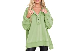 AlvaQ Women's Oversized Sweatshirt Casual Long Sleeve Button Henley Neck Pullover Tunic Tops Outfits