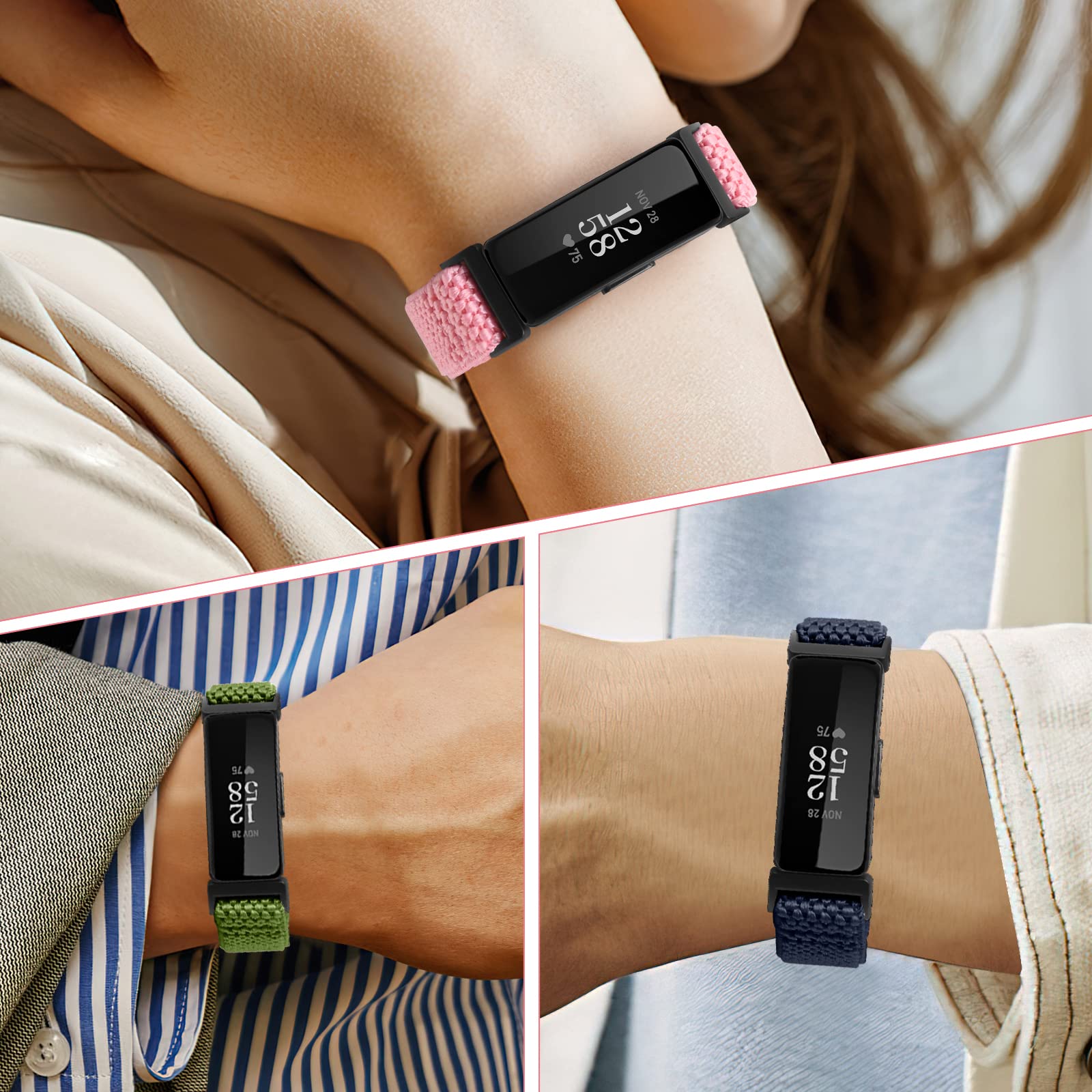 Yunshare Elastisch Nylon Armband Kompatibel mit Fitbit Inspire 3/Inspire 2/Inspire HR/Ace 2/Ace 3 Armband, Atmungsaktives verstellbares Ersatzarmband fur Damen Herren 5